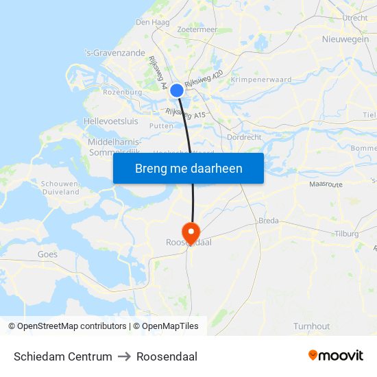 Schiedam Centrum to Roosendaal map