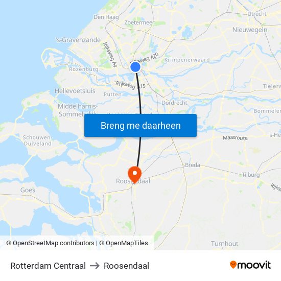 Rotterdam Centraal to Roosendaal map