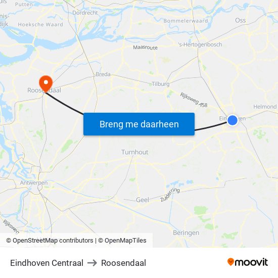 Eindhoven Centraal to Roosendaal map