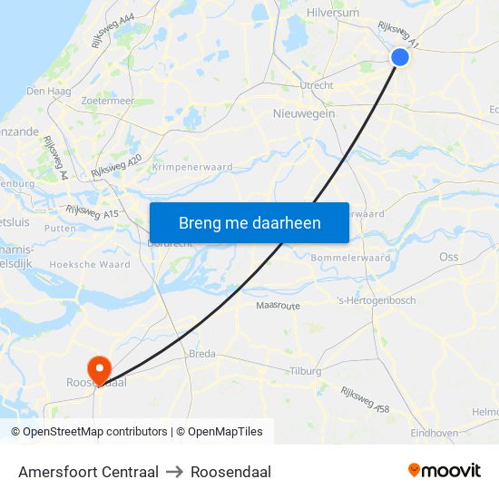 Amersfoort Centraal to Roosendaal map