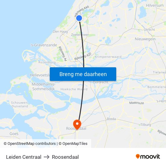 Leiden Centraal to Roosendaal map