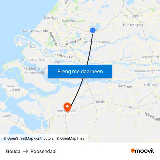 Gouda to Roosendaal map