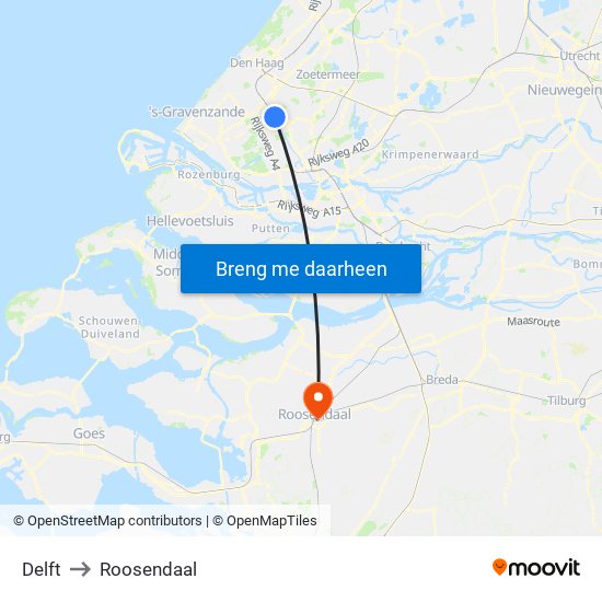 Delft to Roosendaal map