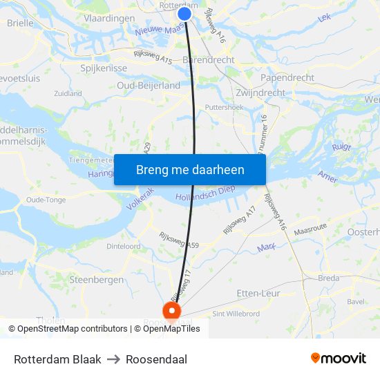 Rotterdam Blaak to Roosendaal map