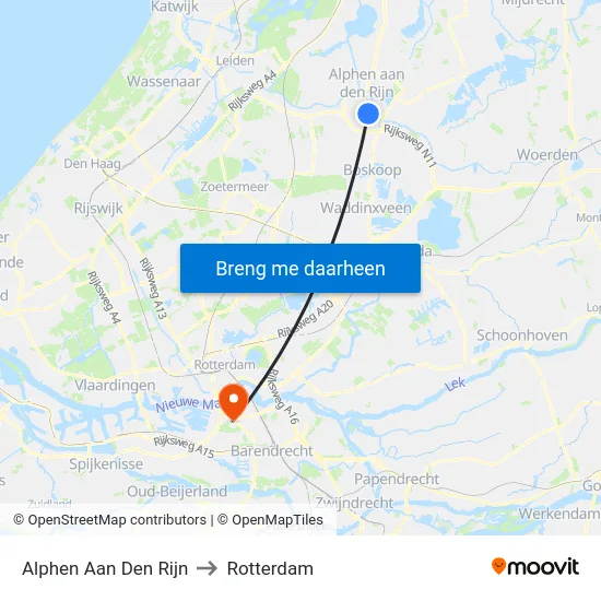 Alphen Aan Den Rijn to Rotterdam map
