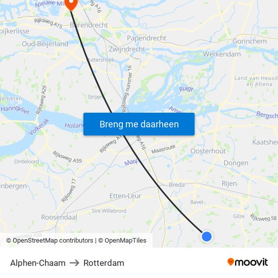 Alphen-Chaam to Rotterdam map