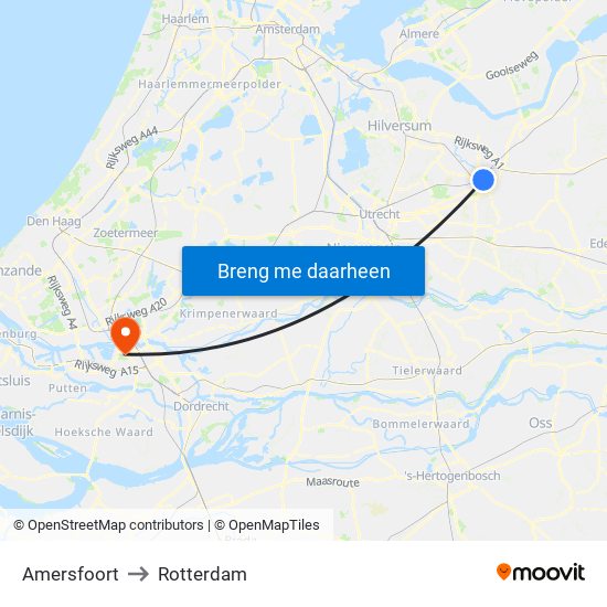 Amersfoort to Rotterdam map