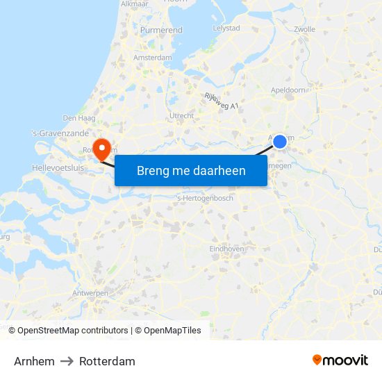 Arnhem to Rotterdam map