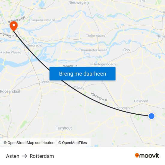 Asten to Rotterdam map