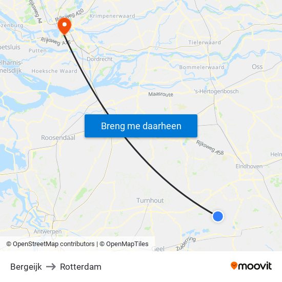 Bergeijk to Rotterdam map