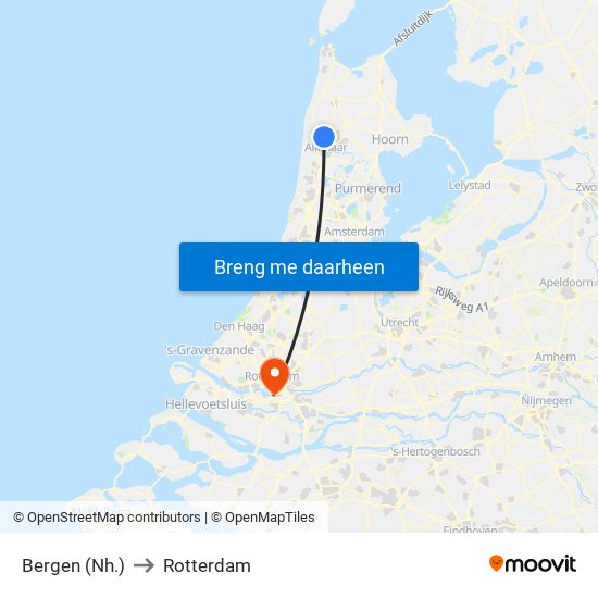 Bergen (Nh.) to Rotterdam map