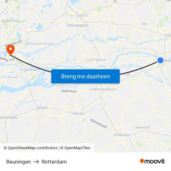 Beuningen to Rotterdam map