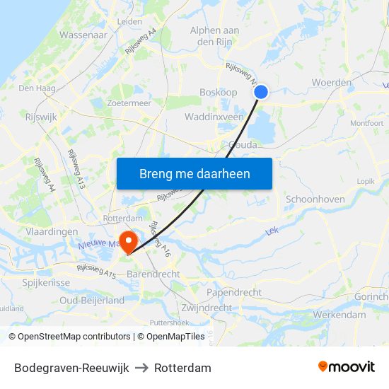 Bodegraven-Reeuwijk to Rotterdam map