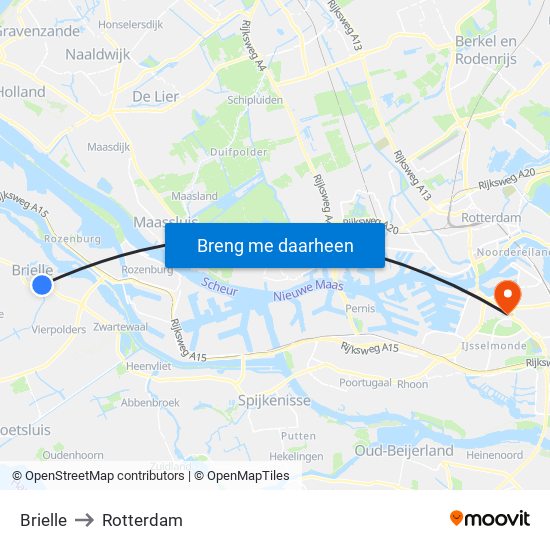 Brielle to Rotterdam map