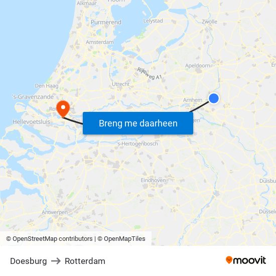 Doesburg to Rotterdam map