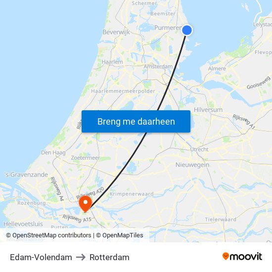 Edam-Volendam to Rotterdam map