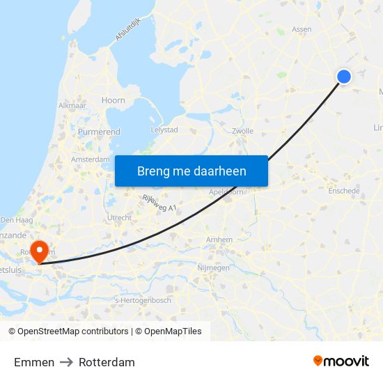 Emmen to Rotterdam map