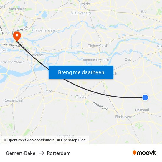 Gemert-Bakel to Rotterdam map