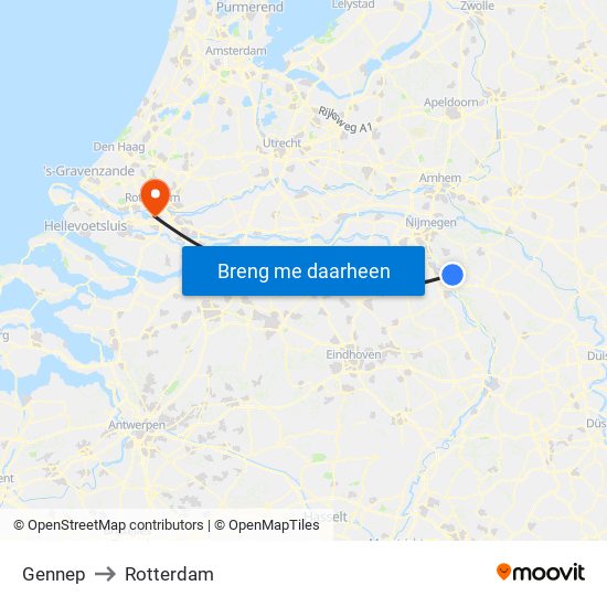Gennep to Rotterdam map