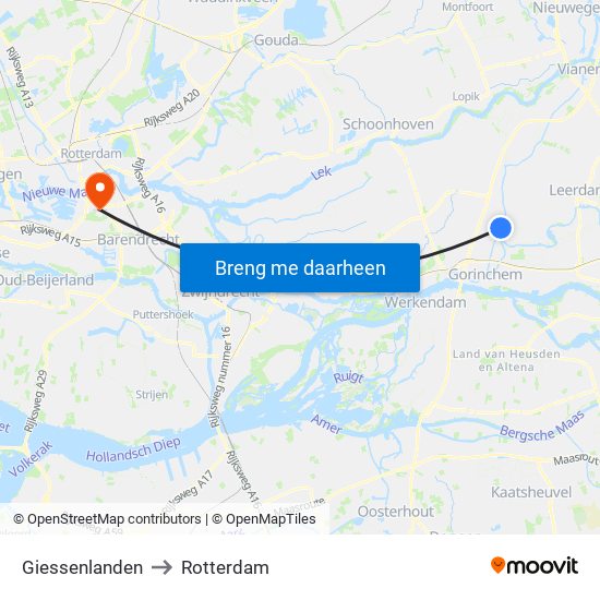 Giessenlanden to Rotterdam map