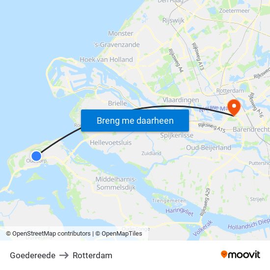 Goedereede to Rotterdam map