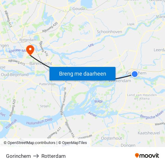 Gorinchem to Rotterdam map
