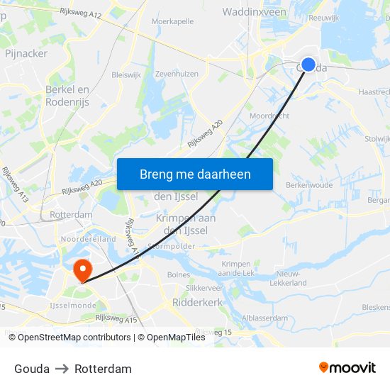 Gouda to Rotterdam map