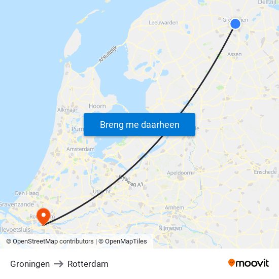 Groningen to Rotterdam map