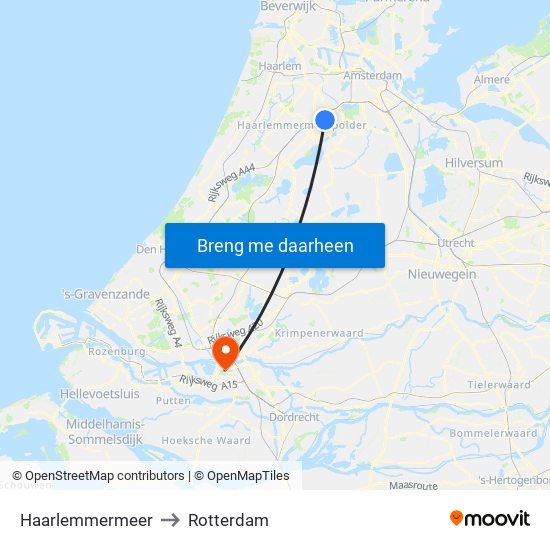 Haarlemmermeer to Rotterdam map