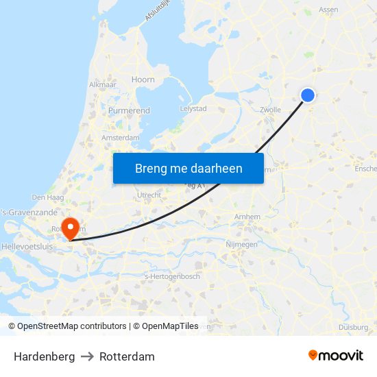 Hardenberg to Rotterdam map