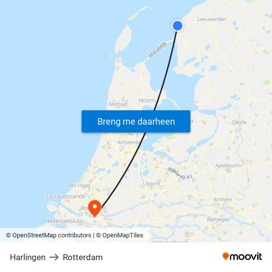 Harlingen to Rotterdam map