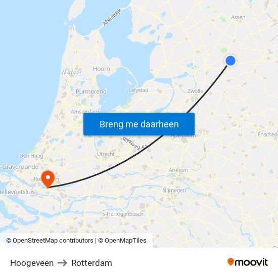 Hoogeveen to Rotterdam map