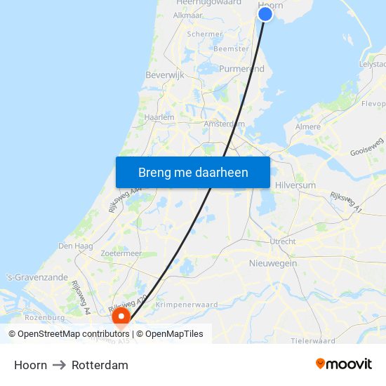 Hoorn to Rotterdam map