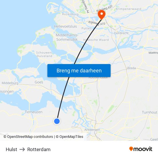 Hulst to Rotterdam map