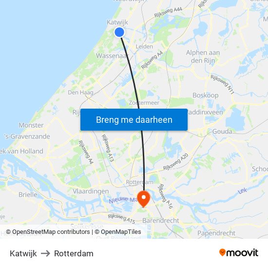 Katwijk to Rotterdam map