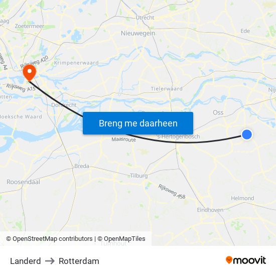 Landerd to Rotterdam map