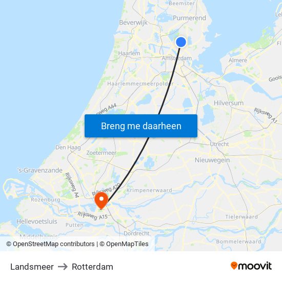 Landsmeer to Rotterdam map