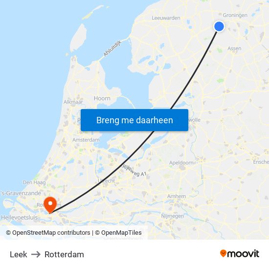 Leek to Rotterdam map