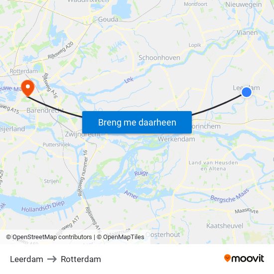 Leerdam to Rotterdam map