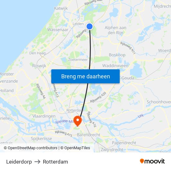 Leiderdorp to Rotterdam map