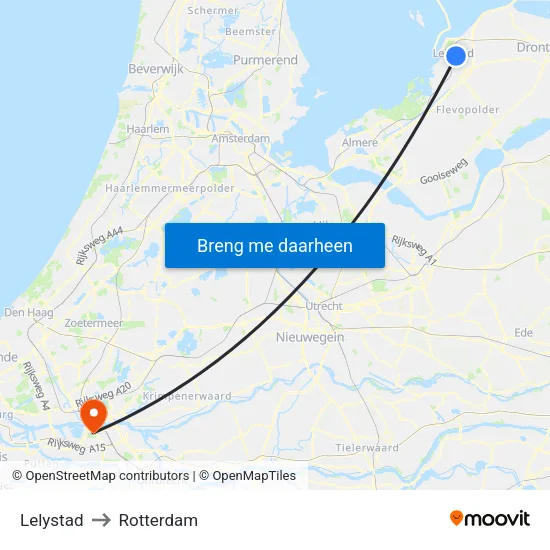 Lelystad to Rotterdam map