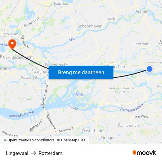 Lingewaal to Rotterdam map