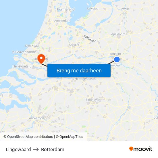 Lingewaard to Rotterdam map