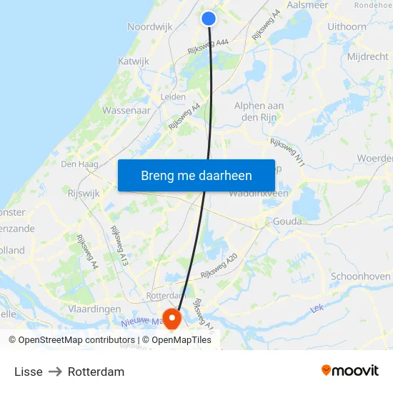Lisse to Rotterdam map