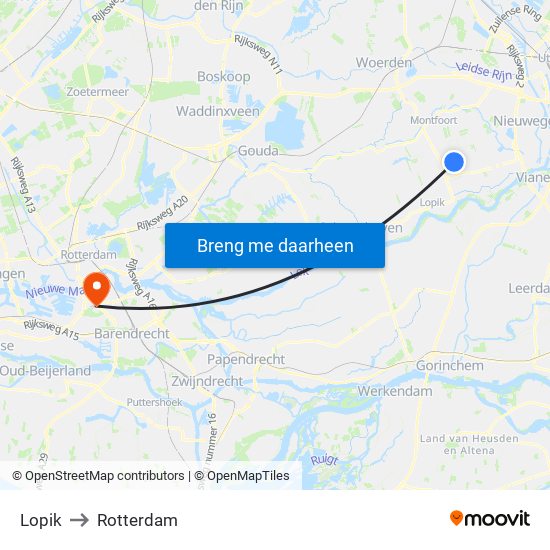 Lopik to Rotterdam map