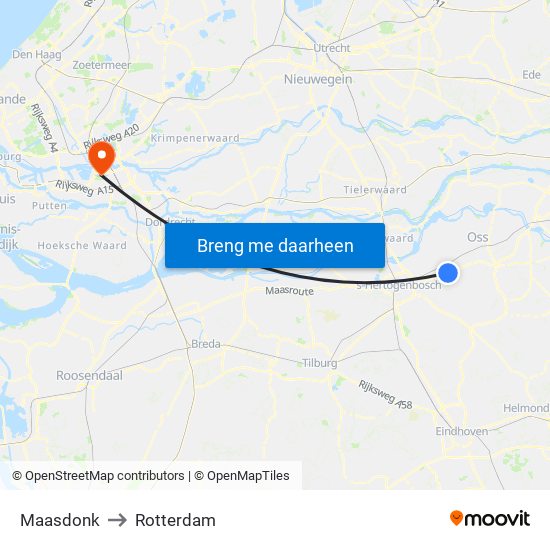 Maasdonk to Rotterdam map