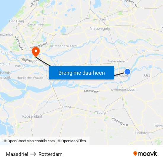 Maasdriel to Rotterdam map