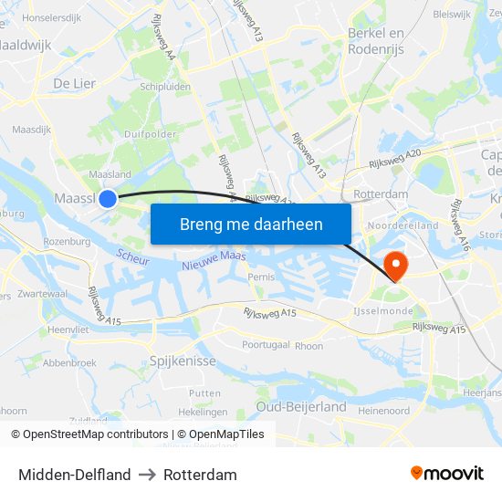 Midden-Delfland to Rotterdam map