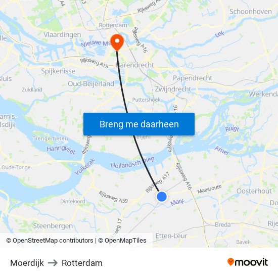 Moerdijk to Rotterdam map