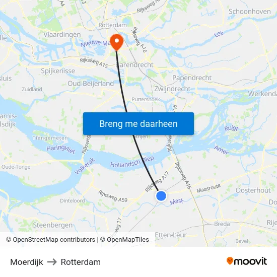 Moerdijk to Rotterdam map